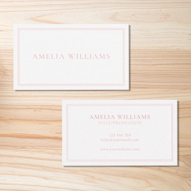 Elegant Minimalist Pink Two Border Business Card (Creator Uploaded)