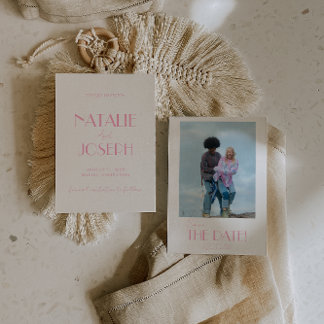 Elegant Minimalist Pink Whimsical Photo Wedding Save The Date