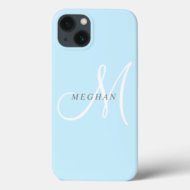 Elegant Minimalist Plain Light Blue Monogrammed Case-Mate iPhone Case (Back)