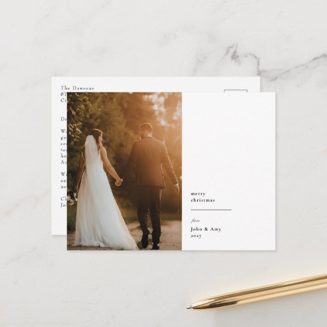 Elegant Minimalist Portrait Photo Holiday Postcard (Front/Back In Situ)