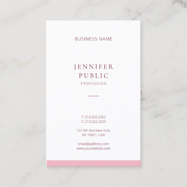 Elegant Minimalist Professional Pink Modern Plain Business Card (Front)