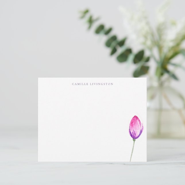 Elegant Minimalist Purple Pink Floral Personalised Card (Standing Front)
