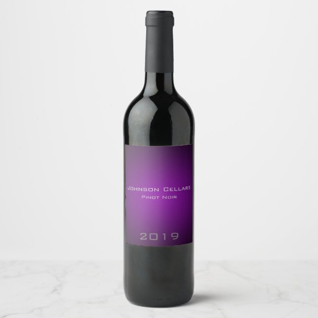 Elegant Minimalist Purple Vignette Custom Wine Label (Front)