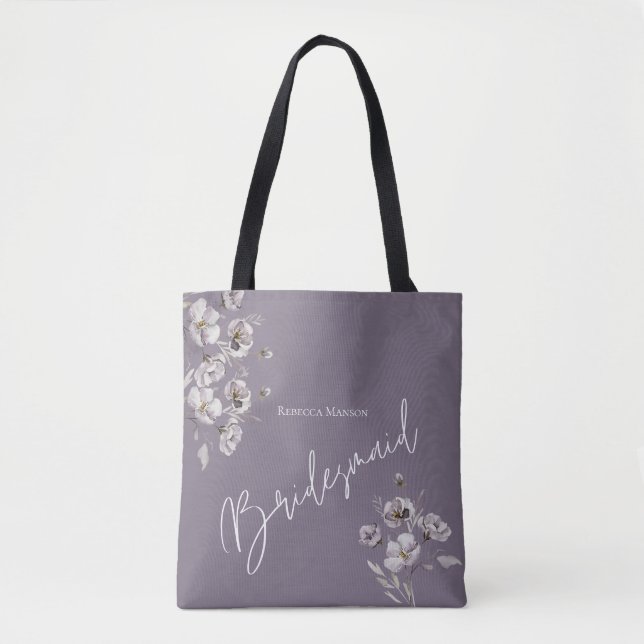 Elegant minimalist purple watercolor Bridesmaid Tote Bag (Front)