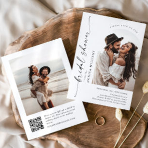 Elegant Minimalist QR code 2 PHOTO Bridal Shower Invitation