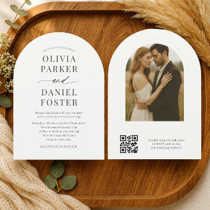 Elegant Minimalist QR Code Photo Wedding  Invitation