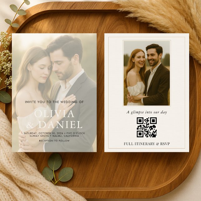 Elegant Minimalist QR Code Photo Wedding Invitation (Creator Uploaded)