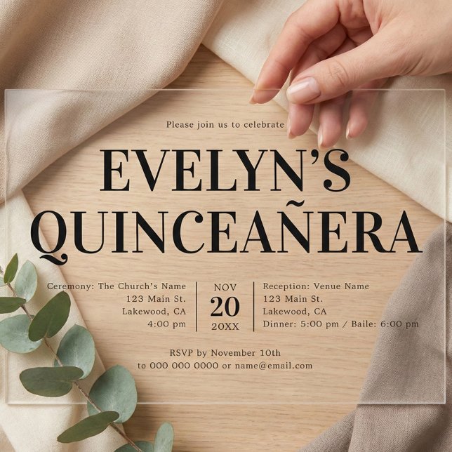 Elegant Minimalist Quinceanera Acrylic Invitations (Creator Uploaded)