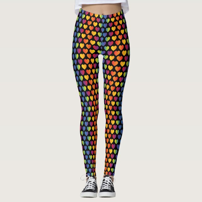 Elegant Minimalist Rainbow Heart Design Leggings (Front)