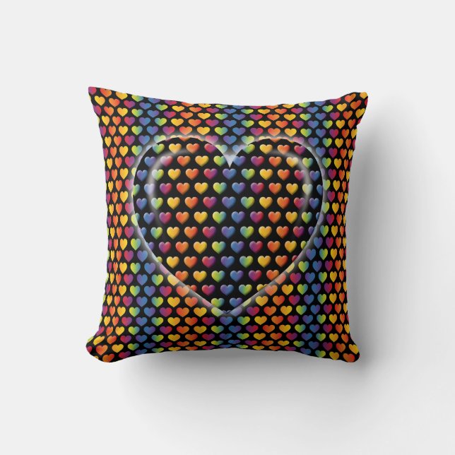 Elegant Minimalist Rainbow Hearts Cushion (Front)