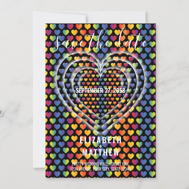 Elegant Minimalist Rainbow Hearts Invitation (Front)