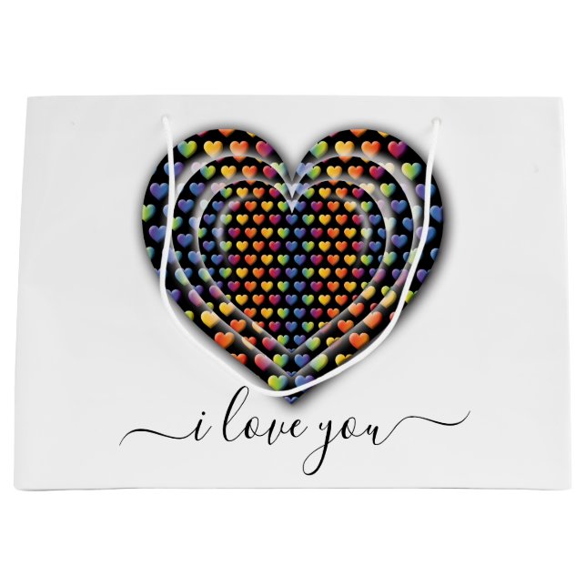 Elegant Minimalist Rainbow Hearts Large Gift Bag (Front)
