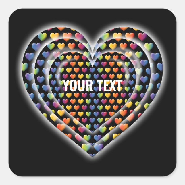 Elegant Minimalist Rainbow Hearts Square Sticker (Front)