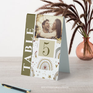 Elegant Minimalist Rainbow Photo Table Number