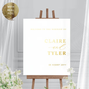 Elegant Minimalist Real Foil Wedding Welcome Sign