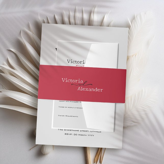 Elegant Minimalist Red Accent Wedding Invitation Belly Band (Creator Uploaded)