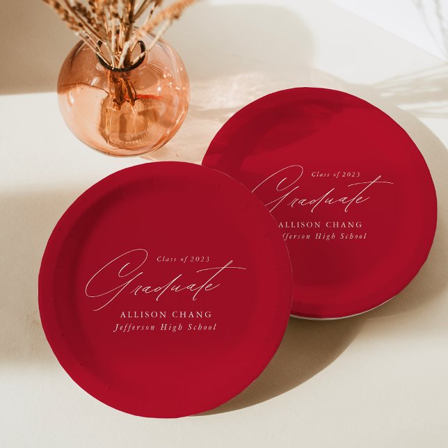 Elegant Minimalist Red Graduation Paper Plate (Creator Uploaded)