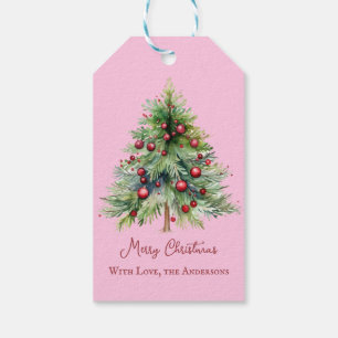 Elegant Minimalist Red Green Pink Pine Christmas  Gift Tags