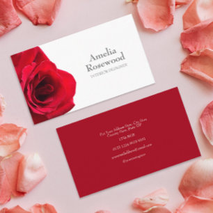 Elegant Minimalist Red Rose Business Card