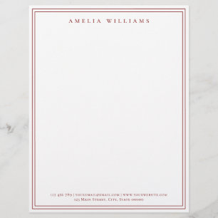 Elegant Minimalist Red Two Border Custom Letterhead