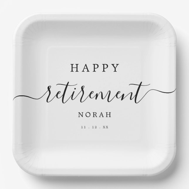 Elegant Minimalist Retirement Party Script  Paper Plate (Front)