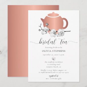 Elegant Minimalist Rose Gold Orchid Tea Bridal Tea Invitation