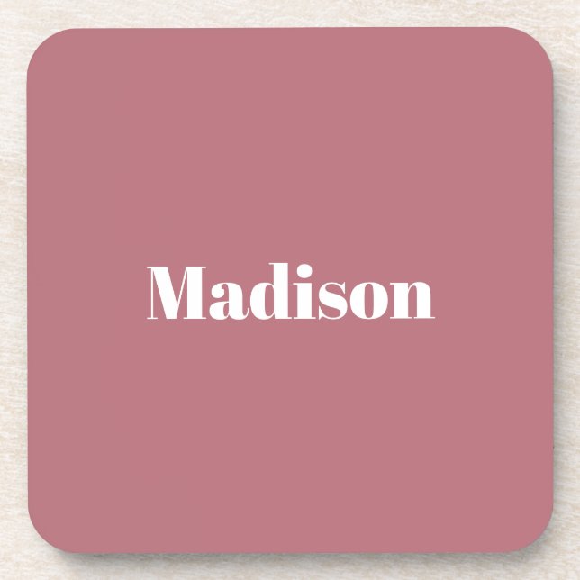 Elegant Minimalist Rose Gold White Name Coaster (Front)