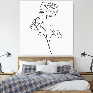 Elegant Minimalist Rose Line Art Floral Design Canvas Print