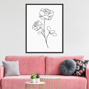 Elegant Minimalist Rose Line Art Floral Design Canvas Print