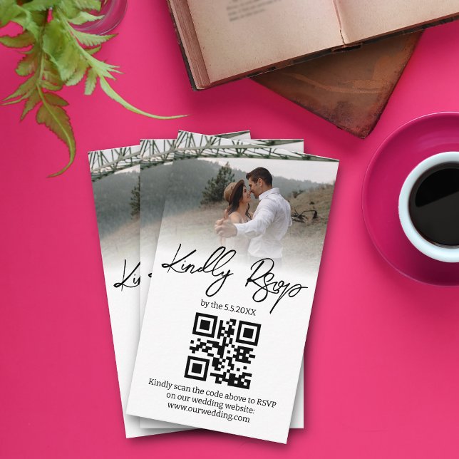 elegant minimalist rsvp qr code wedding photo enclosure card (Creator Uploaded)