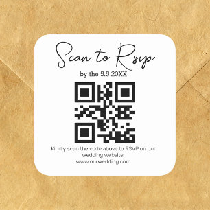 elegant minimalist rsvp qr code wedding square sticker