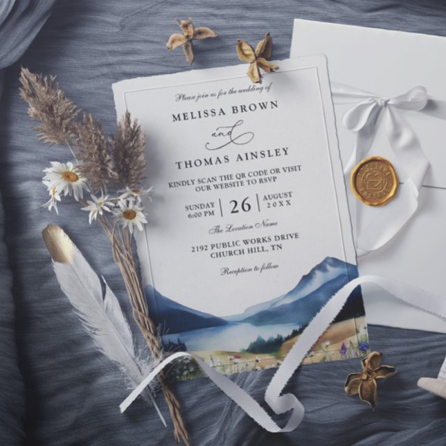 Elegant Minimalist Rustic Mountain QR Code Wedding Invitation (Creator Uploaded)