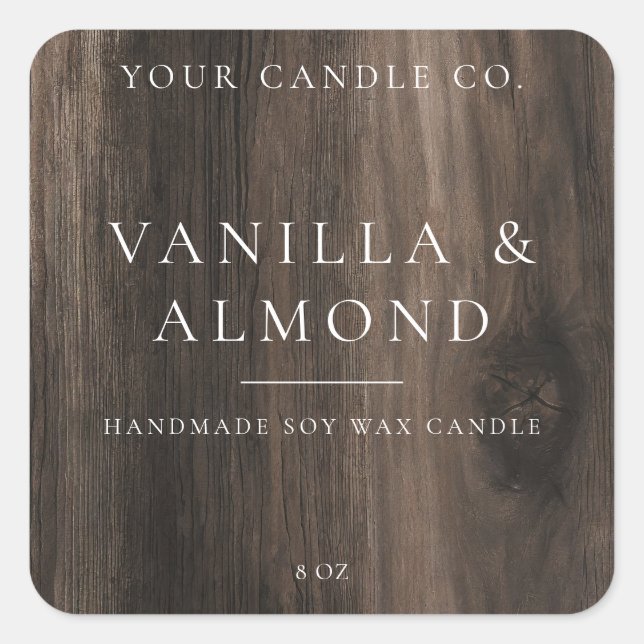 Elegant Minimalist Rustic Wood Candle Label (Front)