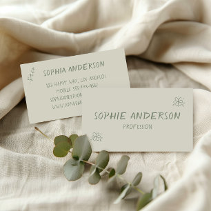 Elegant Minimalist Sage Green Floral Business Card