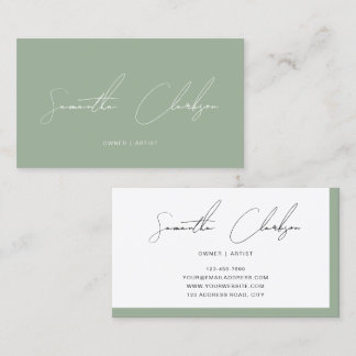 Elegant Minimalist Sage Green Handwritten Script Business Card