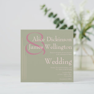 Elegant Minimalist Sage Green & Pink Wedding Invitation