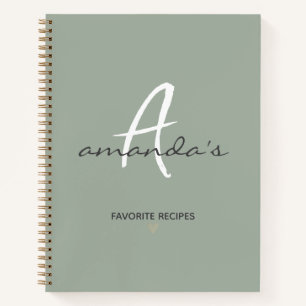 Elegant Minimalist Sage Green Recipe  Notebook