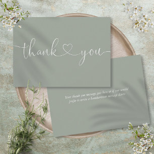 Elegant Minimalist Sage Green Script Heart Thank You Card