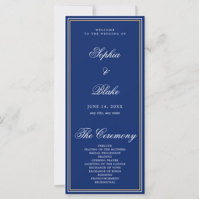 Elegant Minimalist Sapphire Blue Wedding Program (Front)