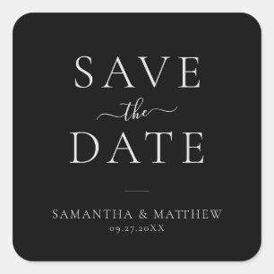 Elegant Minimalist Save The Date Black Square Sticker