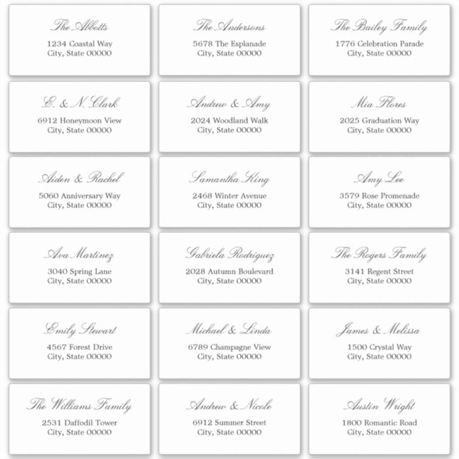 Elegant Minimalist Script 18 Guest Address Labels (Front)