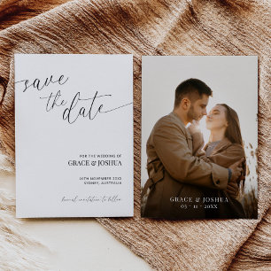 Elegant Minimalist Script and Couple Photo Wedding Save The Date