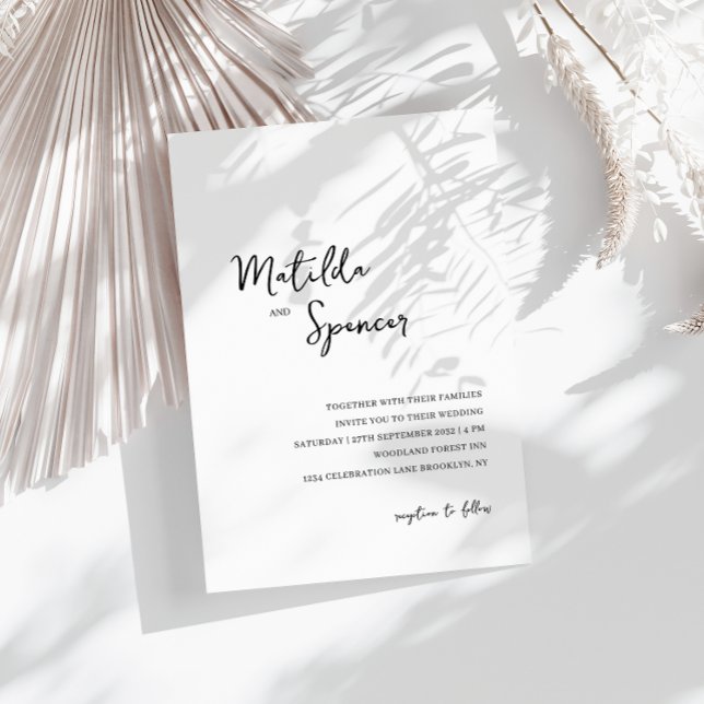 Elegant Minimalist Script Black and White Wedding Invitation (Creator Uploaded)