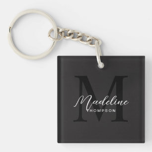 Elegant Minimalist Script Black Monogram Key Ring