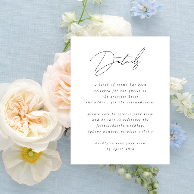 Elegant Minimalist Script Black Wedding Details Enclosure Card (Creator Uploaded)