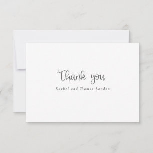 Elegant Minimalist Script Black White Wedding Thank You Card