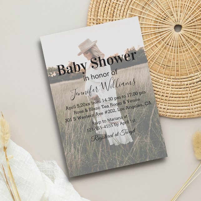 elegant minimalist script boho photo baby shower  invitation (Creator Uploaded)