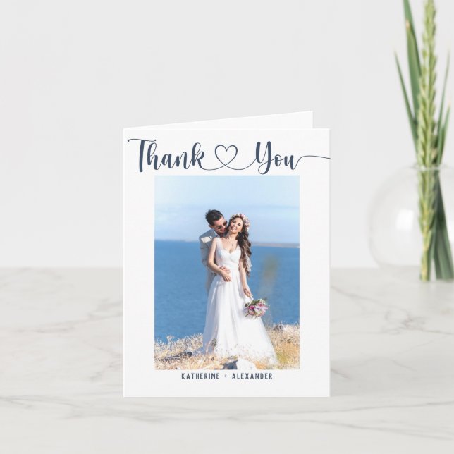 Elegant Minimalist Script Custom Photo Folding Thank You Card (Front)