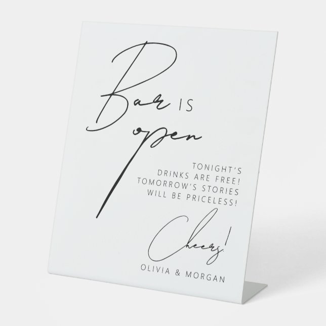 Elegant Minimalist Script Funny Wedding Drinks Pedestal Sign (Front)