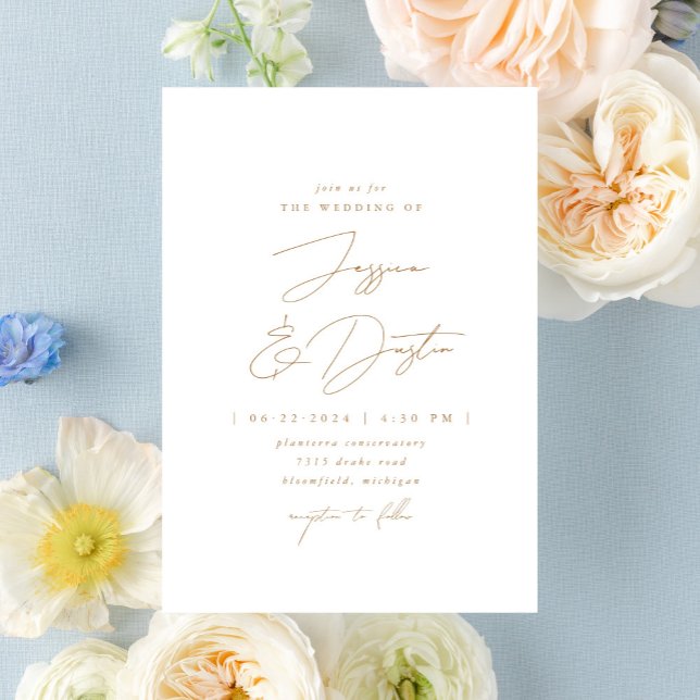 Elegant Minimalist Script Gold Wedding Invitation (Creator Uploaded)